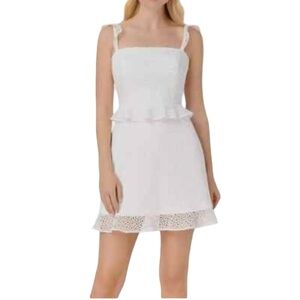 NWT Aidan Mattox Ivory Lace Eyelet Ruffle Fit Flare Fully Lined Chic Dress
